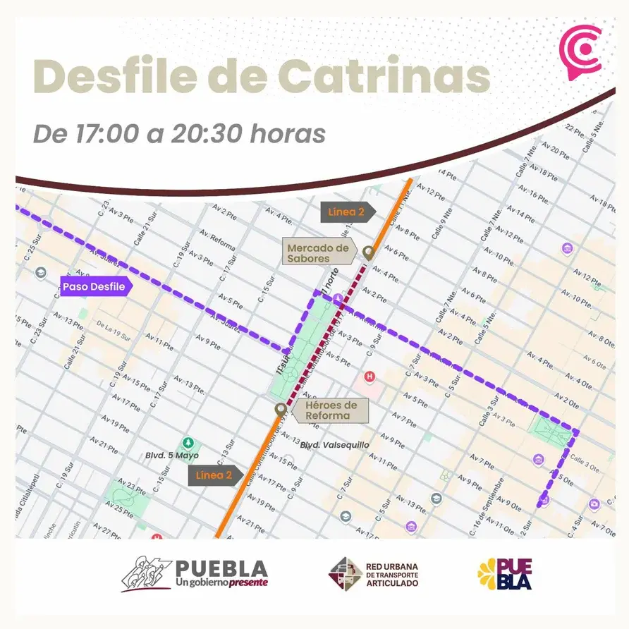 Estas calles de Puebla estarán cerradas por el Desfile de Catrinas 2024
