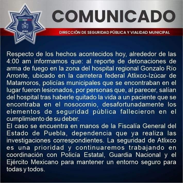 Grupo armado mata a paciente y a dos policías en el Hospital de Atlixco
