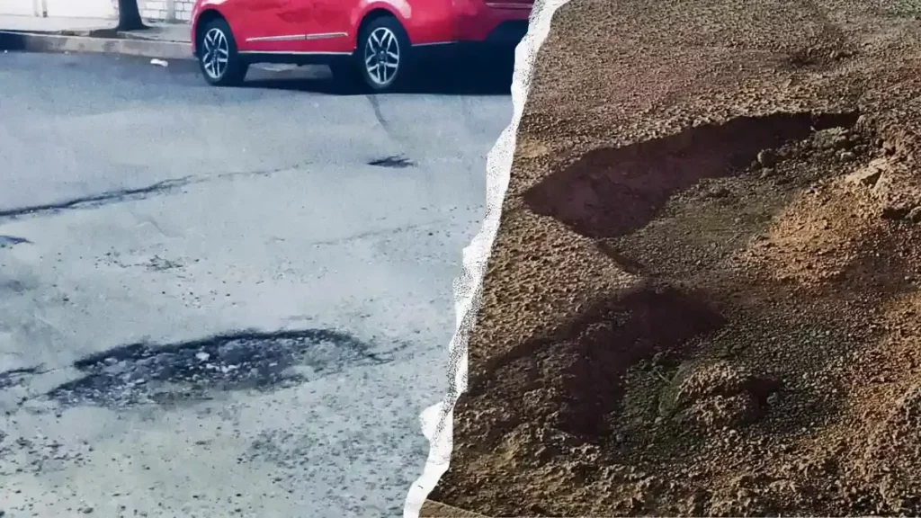 Ciudadanos sufren enormes baches en la calle 2 sur de Puebla capital; llevan meses denunciando