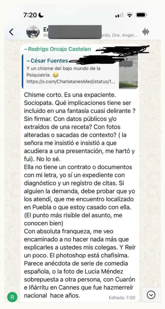 Rodrigo Orcajo, psiquiatra de Marilyn Cote la diagnosticó como psicópata; ella presumía que era su esposa