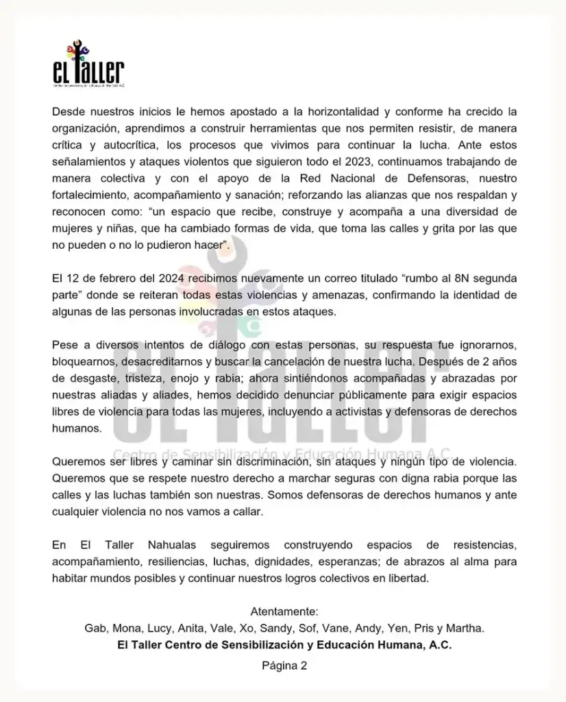 Excolaboradoras de El Taller AC acusan a lideresas feministas de violencia y acoso en Puebla