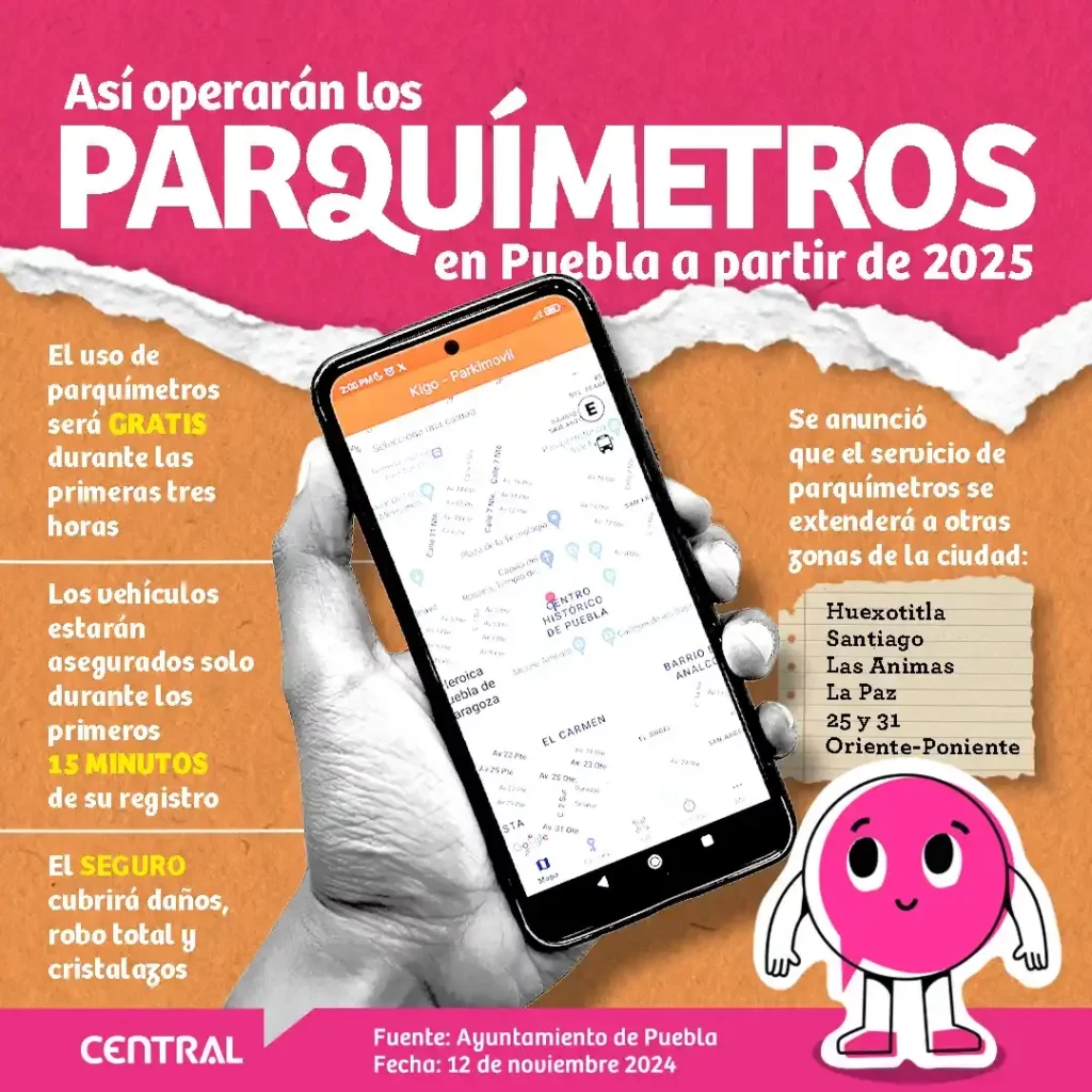 Parquímetros en Puebla serán gratis las primeras tres horas; habrá más modificaciones