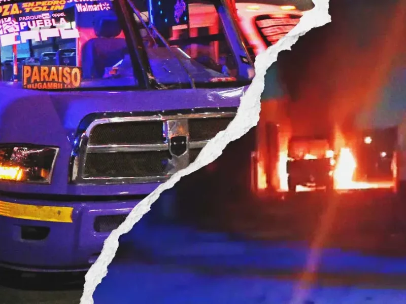 Sujetos incendiaron unidad de la ruta JBS “Morados” en Arboledas de Amalucan, Puebla 