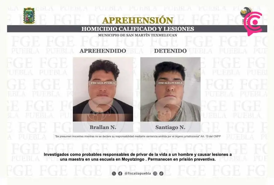 Detienen a responsables del asesinato de un hombre dentro de una escuela en Texmelucan