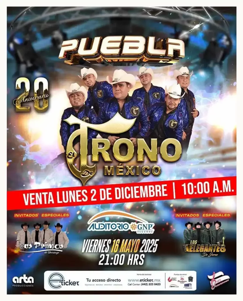 El Trono de México se presentará en Puebla en 2025 con dos bandas invitadas