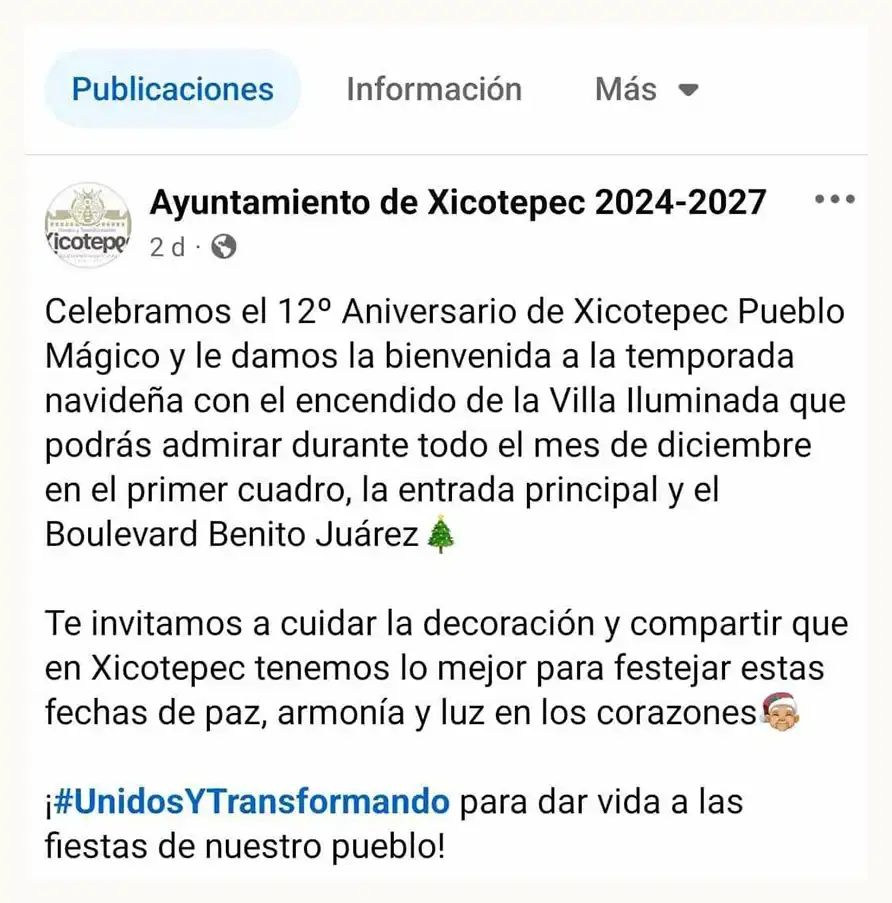 Ayuntamiento de Xicotepec anuncia su “Villa Iluminada”; gobierno de Atlixco lo reclamará