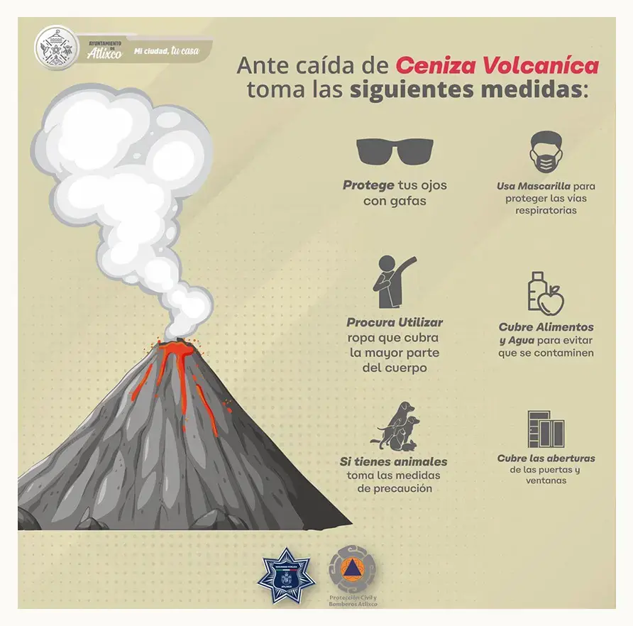 Ayuntamiento de Atlixco emite recomendaciones ante caída de ceniza volcánica