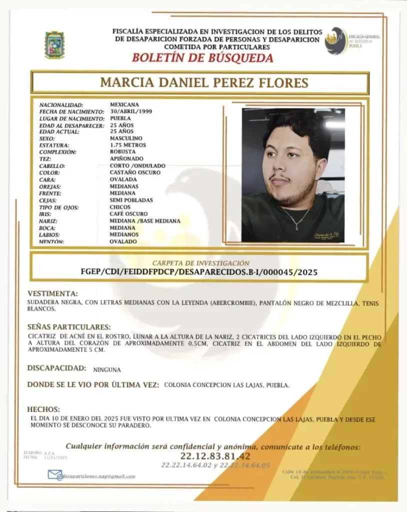 Desapareció Marcia Daniel Pérez Flores, hijo de exconsejera jurídica del Ayuntamiento de Puebla