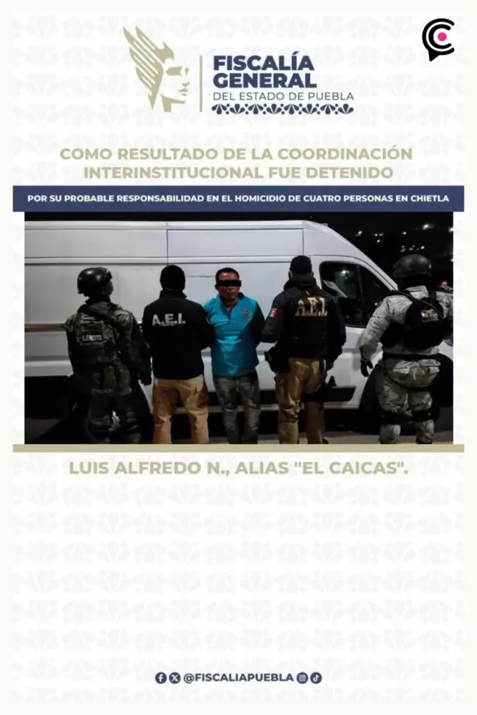 Detienen a Luis Alfredo "El Caicas", participó en multihomicidio durante un funeral en Chietla