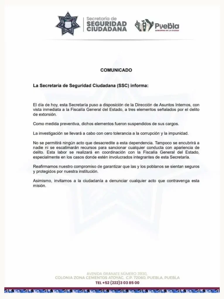 Detienen a tres policías municipales del grupo ROCA en Puebla; motociclista los acusan por robo