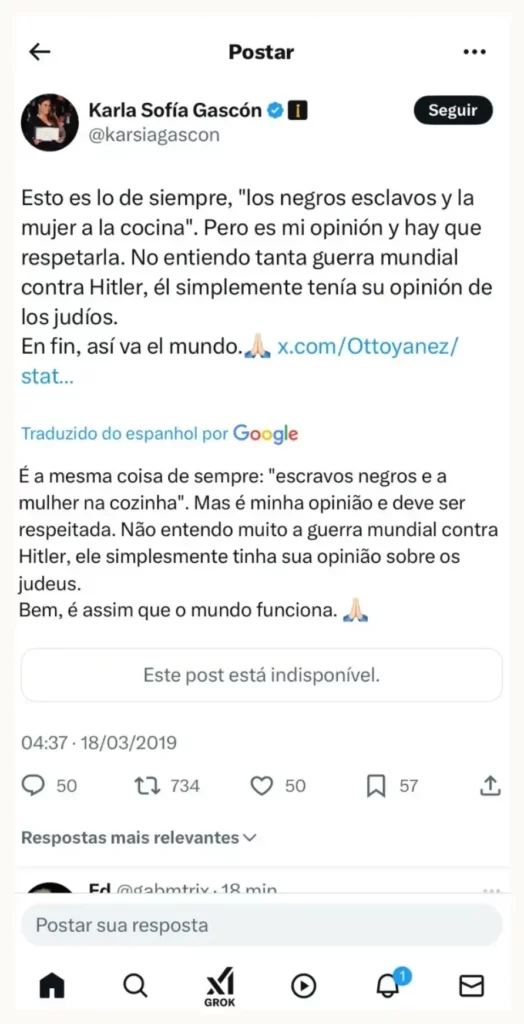 Karla Sofía Gascón desactiva su cuenta de ‘X’ tras indignación de internautas por sus publicaciones