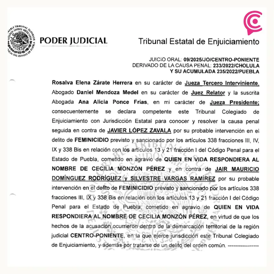 Listo el Tribunal de Enjuiciamiento contra Javier López Zavala por el feminicidio de Cecilia Monzón