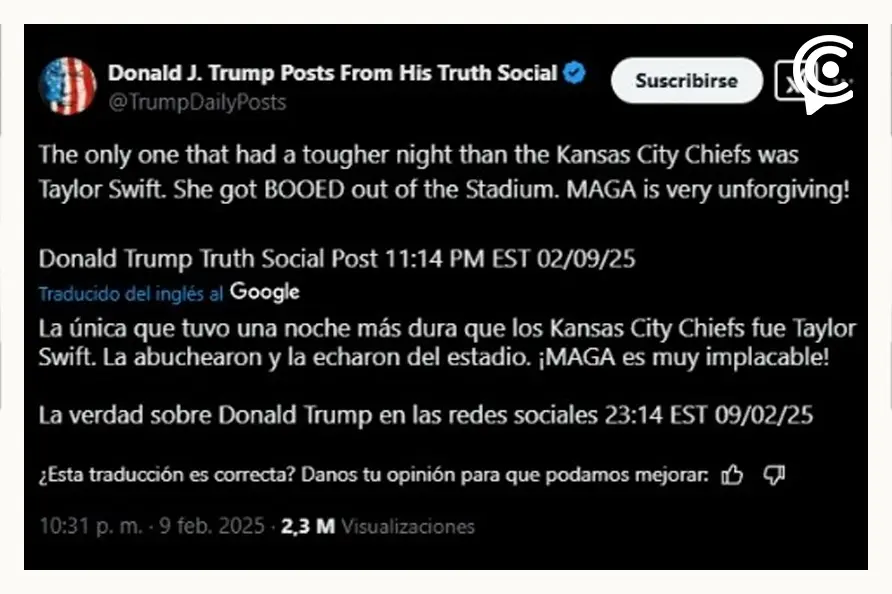 Abuchean a Taylor Swift durante el Super Bowl LIX; Donald Trump se burla de la cantante
