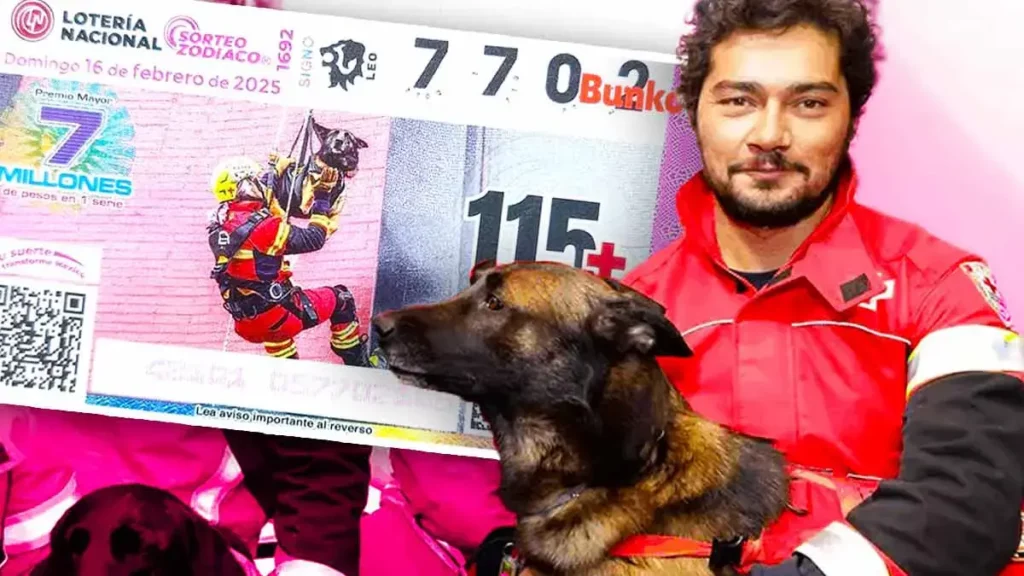 “Rex”, perro rescatista de Cruz Roja Puebla es imagen del billete de la Lotería Nacional Mexicana