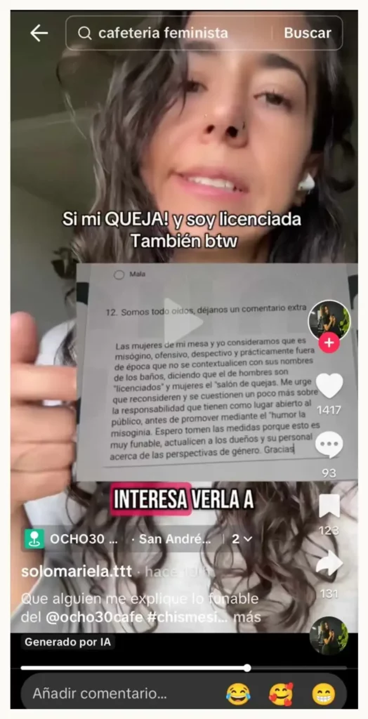 Denuncian misoginia en señalética del baño de mujeres en cafetería Ocho30 de Cholula, Puebla