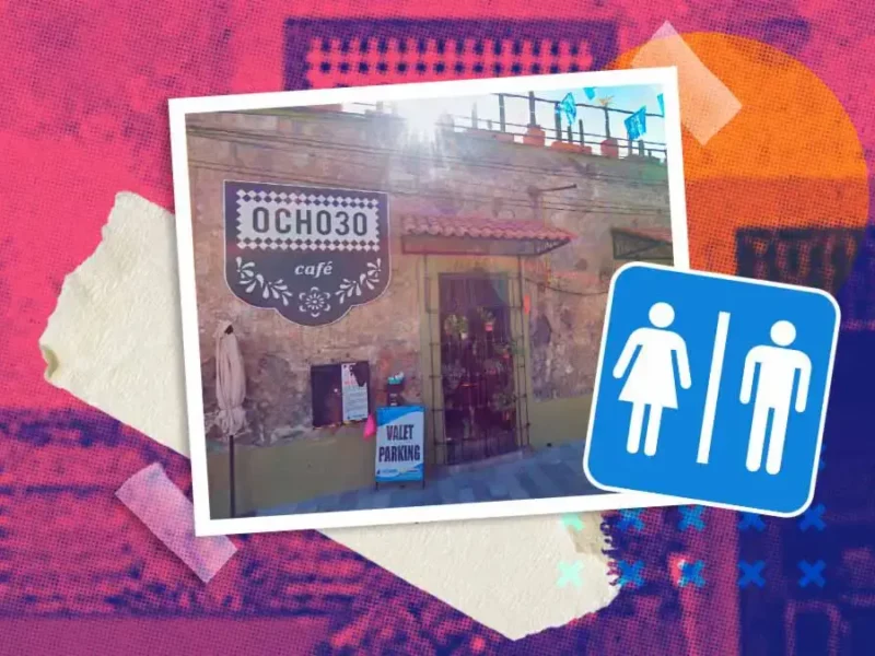 Denuncian misoginia en señalética del baño de mujeres en cafetería Ocho30 de Cholula, Puebla