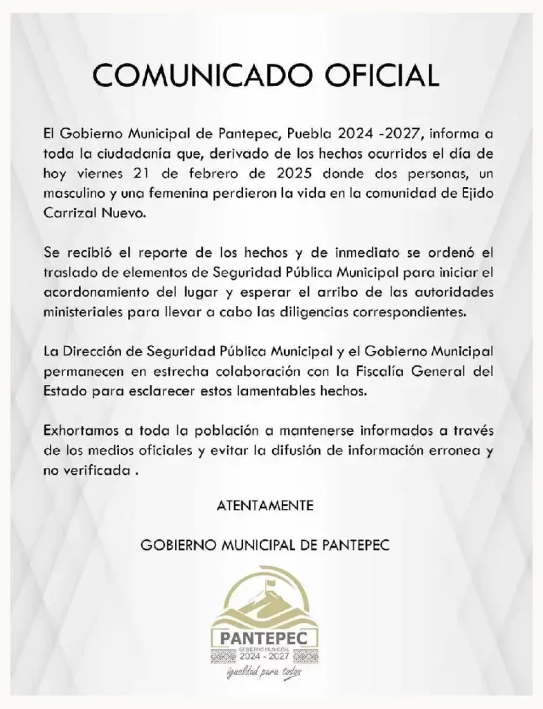 Delincuentes matan a balazos a matrimonio ganadero en Pantepec, Puebla