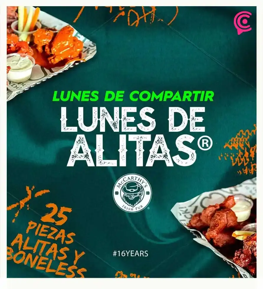 McCarthy’s lanza su promoción “Lunes de compartir”; 25 alitas o boneless por 179 pesos