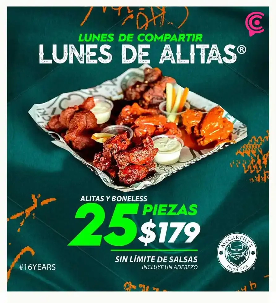 McCarthy’s lanza su promoción “Lunes de compartir”; 25 alitas o boneless por 179 pesos