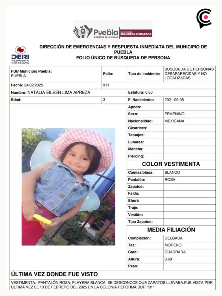 Autoridades catean la casa de Natalia Eileen Lima, niña desaparecida en Puebla