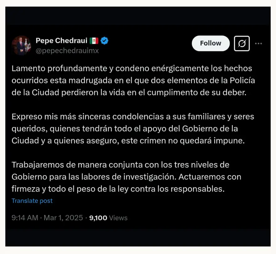 Alejandro Armenta y Pepe Chedraui condenaron asesinato de policías municipales de Puebla