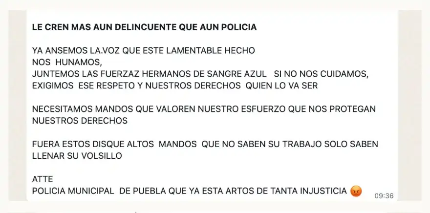 Policías municipales de Puebla amagan con paro tras asesinato de compañeros; exigen despido de subsecretario