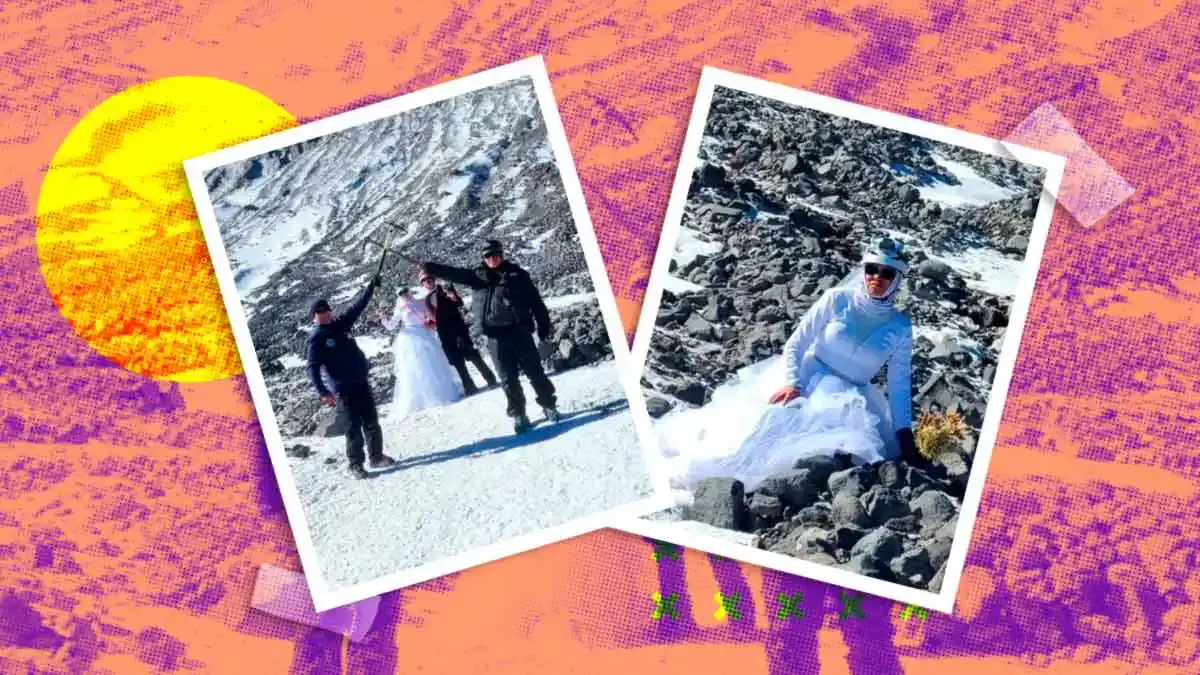 Karyna y Carlos, pareja de alpinistas que se casaron en el Pico de Orizaba