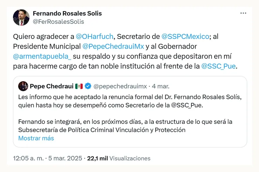 Fernando Rosales Solís deja la Secretaria de Seguridad Ciudadana; Omar García Harfuch le da puesto en la SSPC