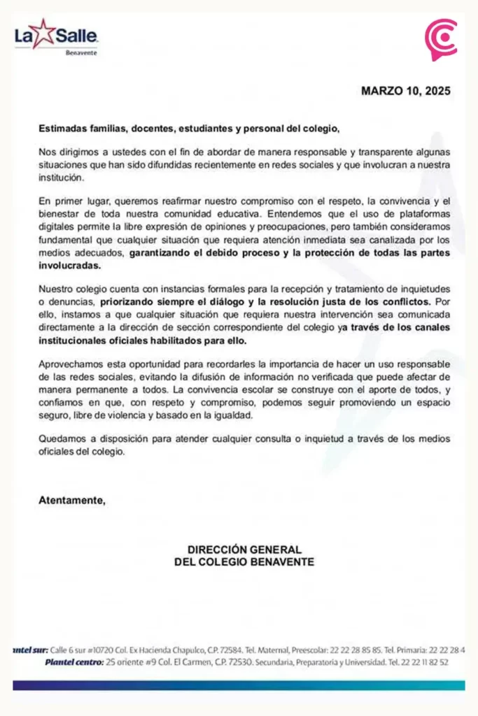 Estudiantes del Colegio Benavente en Puebla denuncian acoso por parte de un maestro