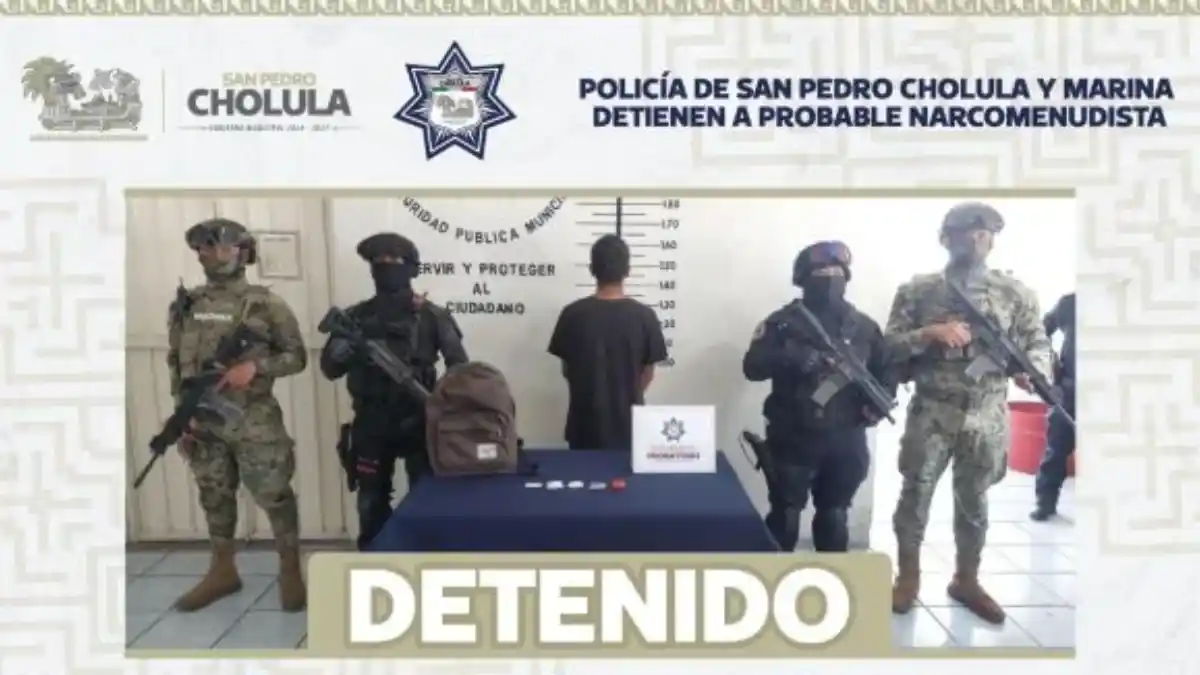Policía de San Pedro Cholula y Marina detienen a probable narcomenudista