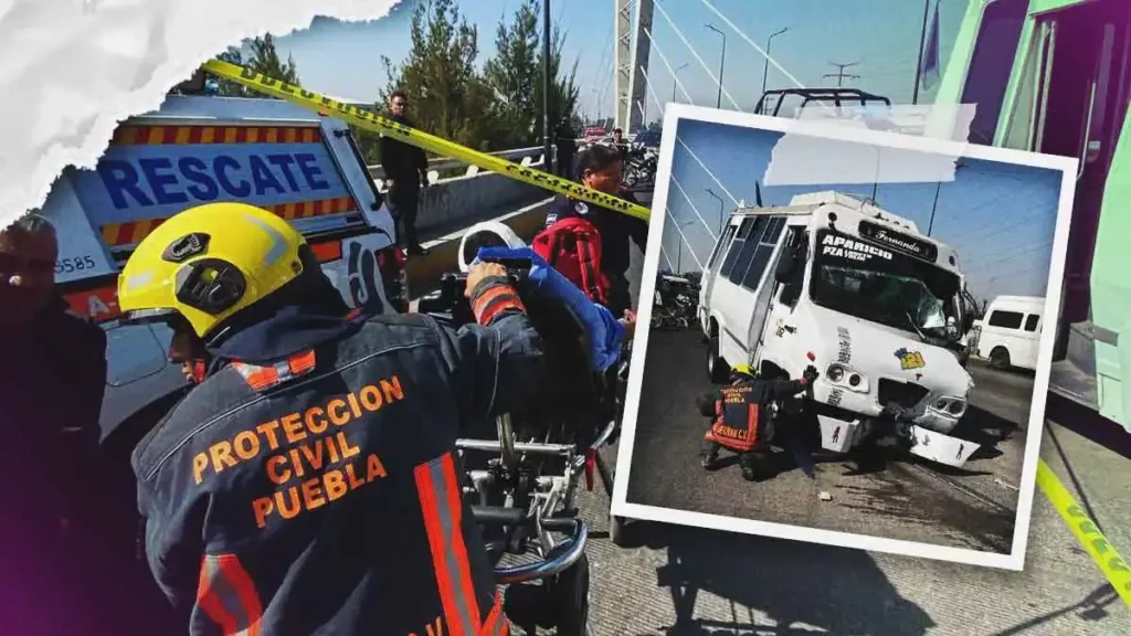 Ruta M21 chocó contra camellón y poste en Aparicio; ocho pasajeros resultaron lesionados