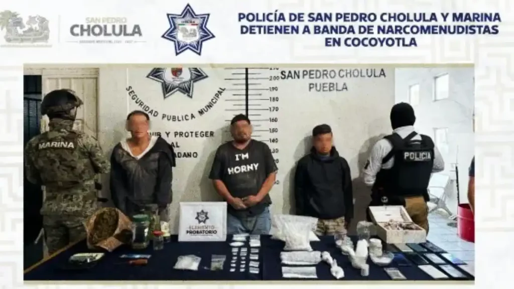 Policía de San Pedro Cholula y Marina detienen a banda de narcomenudistas en Cocoyotla