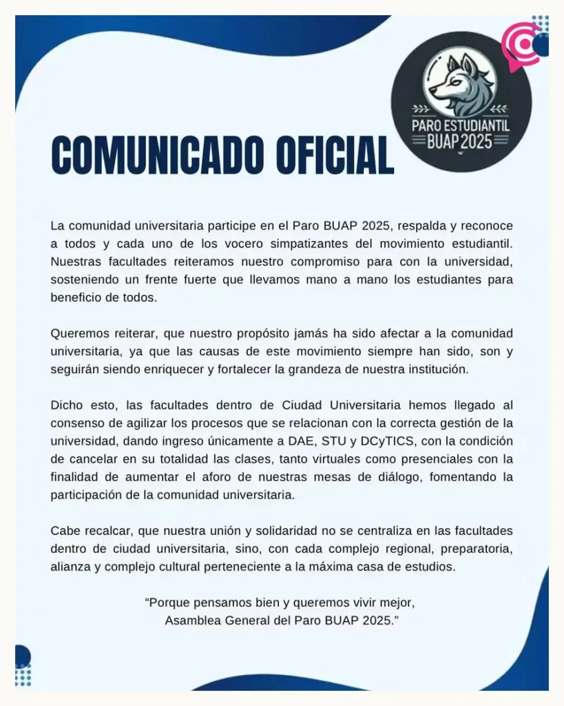 Estudiantes BUAP liberarán áreas administrativas de CU bajo la condición de suspender clases en línea