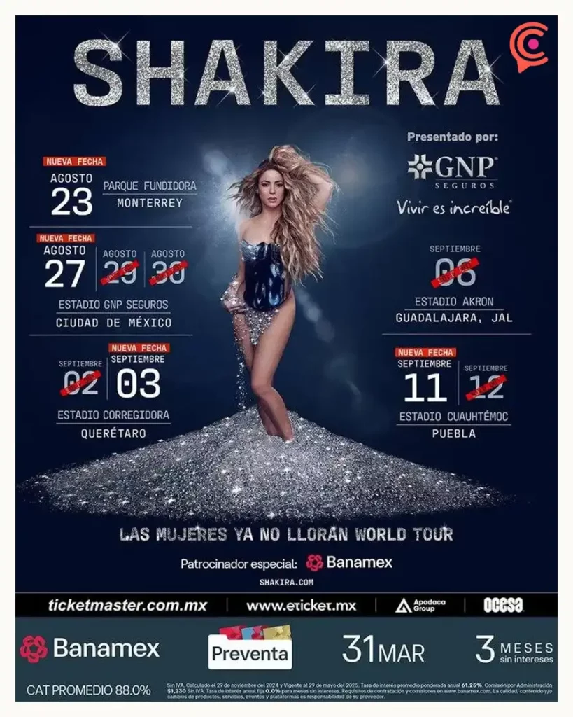 Shakira anuncia segunda fecha en Puebla; suma conciertos en CDMX, Monterrey y Querétaro