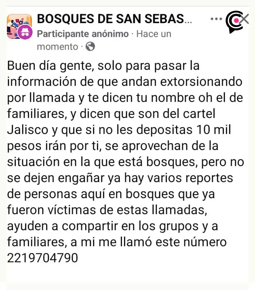 Vecinos de Bosques de San Sebastián denuncian llamadas de extorsión supuestamente del CJNG 