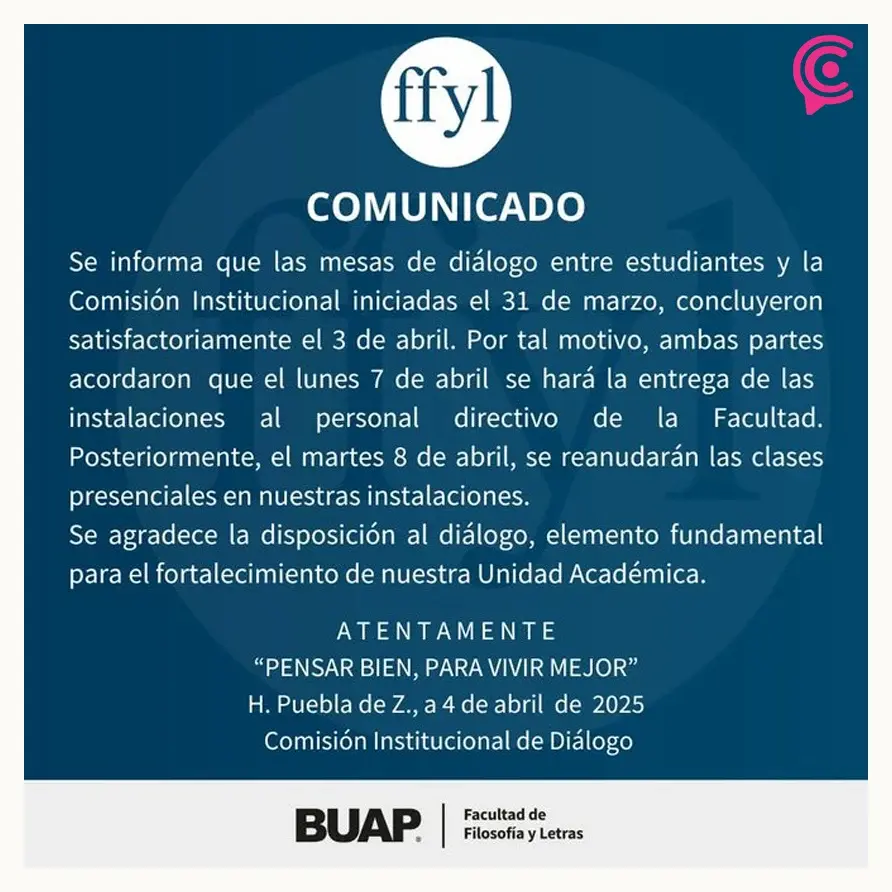 Estudiantes de Facultad de Filosofía y Letras BUAP regresan a clases presenciales tras concluir paro