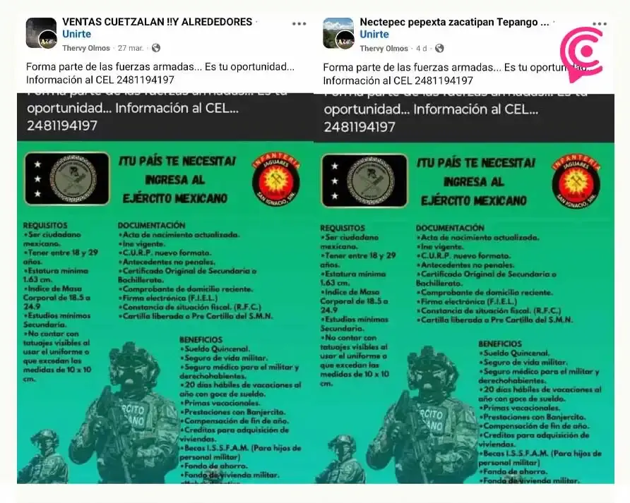 Presuntos reclutadores del Ejército Mexicano buscan en Puebla y Tlaxcala personal de Infantería para Mazatlán