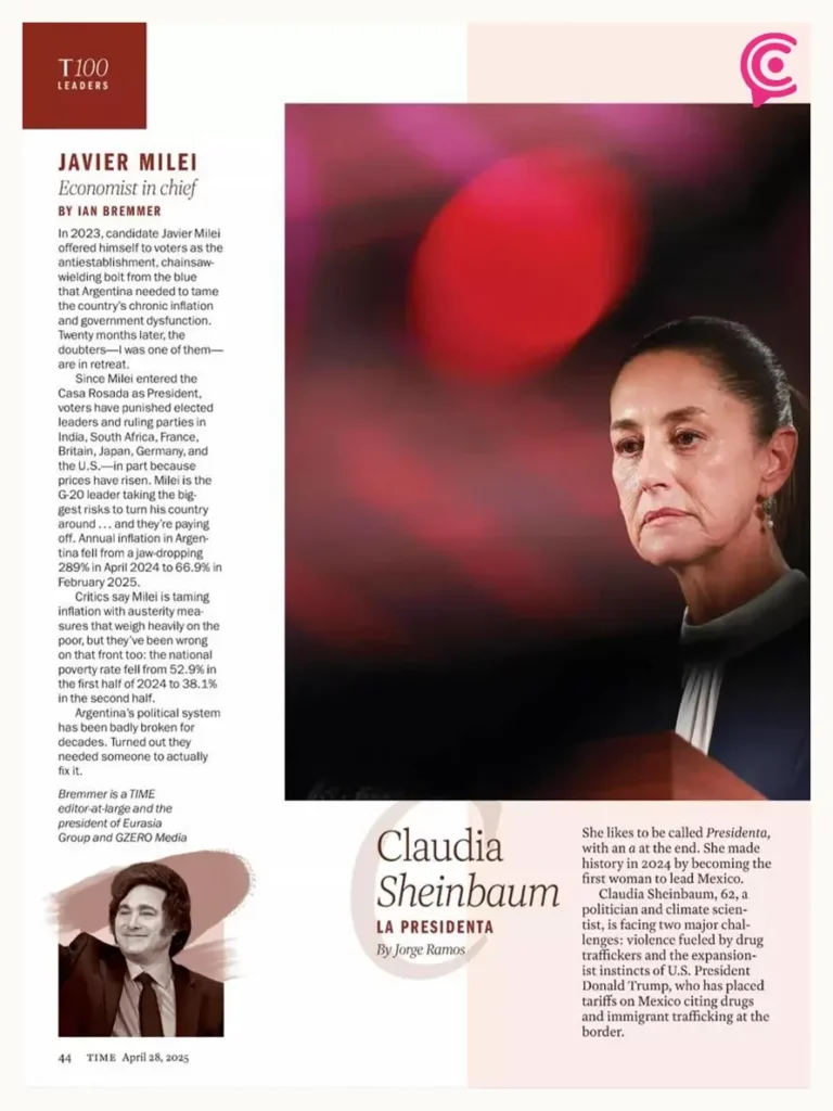 Revista Time incluye a Claudia Sheinbaum y Diego Luna entre los 100 más influyentes
