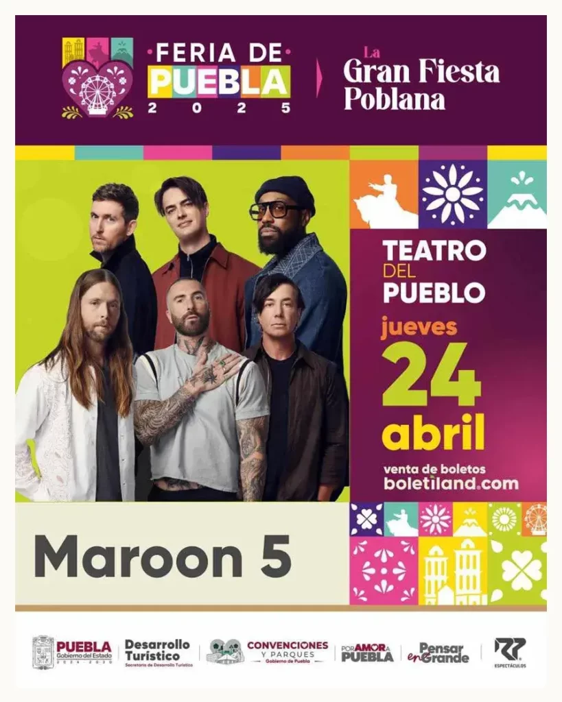 Maroon 5, Julión Álvarez y más conciertos en Puebla del 21 al 27 de abril 
