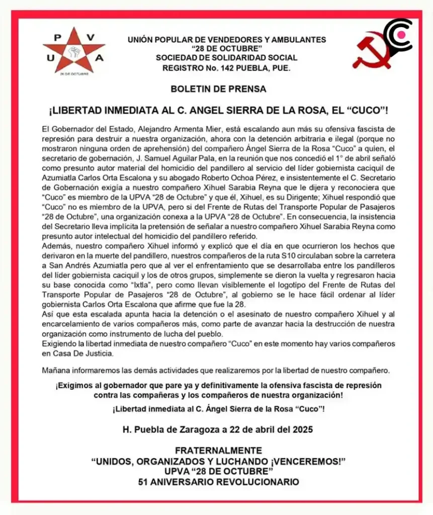 Por homicidio en Azumiatla detienen a “Cuco”, líder transportista de la UPVA 28 de Octubre