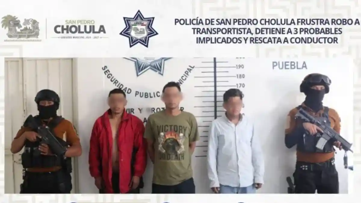 Policía de San Pedro Cholula frustra robo a transportista, detiene a 3 probables implicados y rescata a conductor