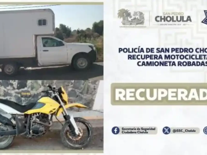 Policía de San Pedro Cholula recupera motocicleta y camioneta robadas