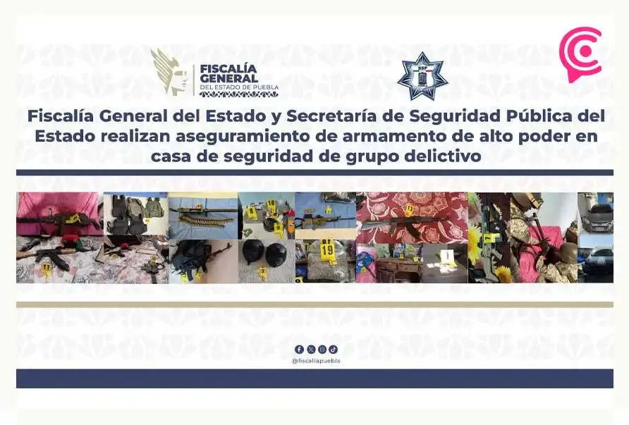 Aseguran casa de seguridad y armamento de grupo delictivo en San Matías Tlalancaleca, Puebla