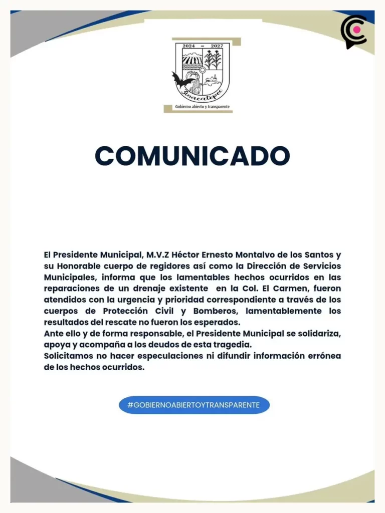 Mueren dos trabajadores del Ayuntamiento de Zinacatepec mientras realizaban labores de drenaje