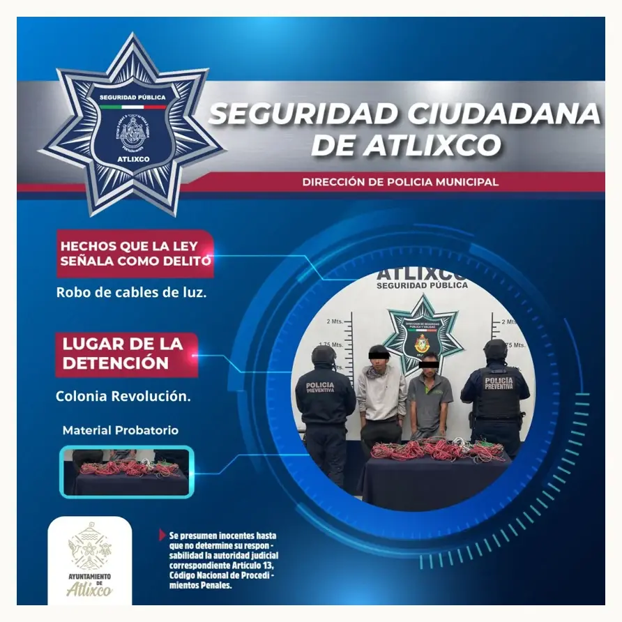 Elementos de seguridad ciudadana detienen a presuntos ladrones de cable eléctrico