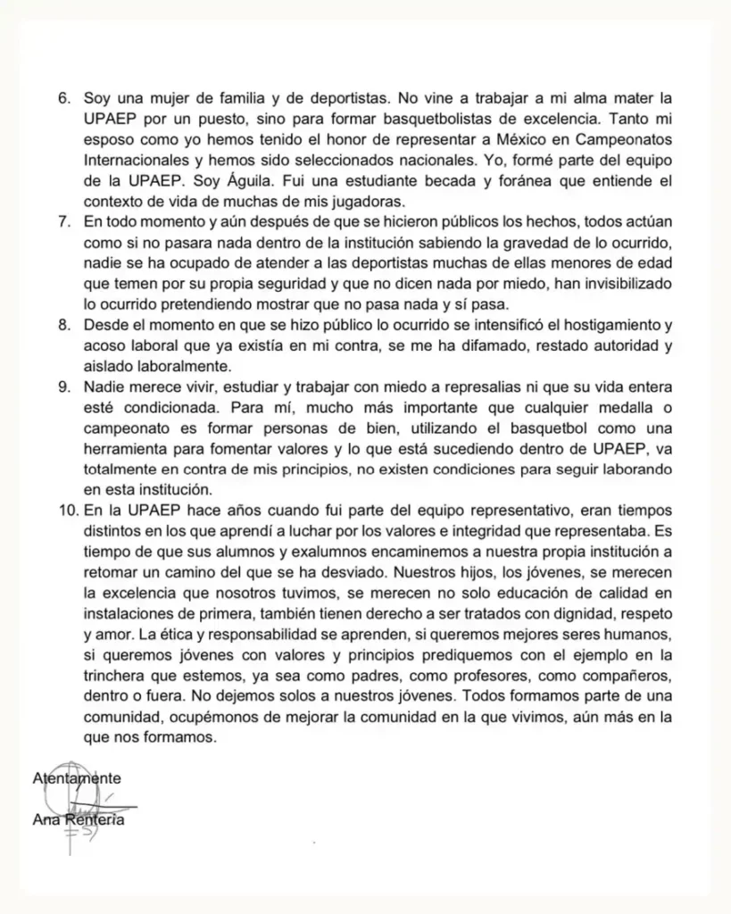 Renuncia entrenadora de baloncesto femenil Upaep tras acusación de abuso contra Jefe de Deportes