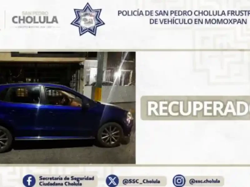 Policía de San Pedro Cholula frustra robo de vehículo en Momoxpan