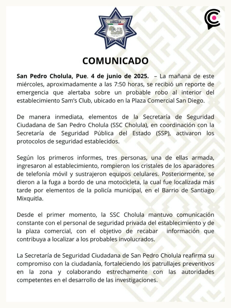 Delincuentes roban más de 30 celulares de Sam's Club Forjadores, Cholula; huyeron en motocicletas