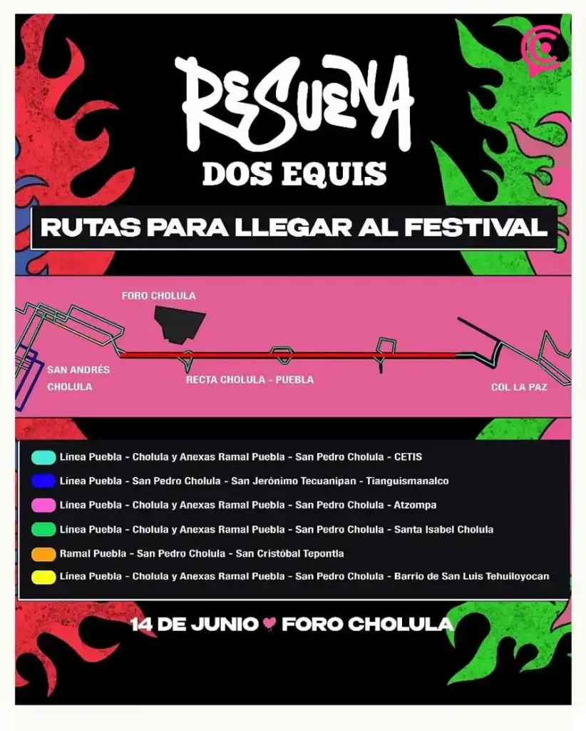 Consulta aquí rutas y horarios del Festival Resuena Dos Equis en San Andrés Cholula, Puebla