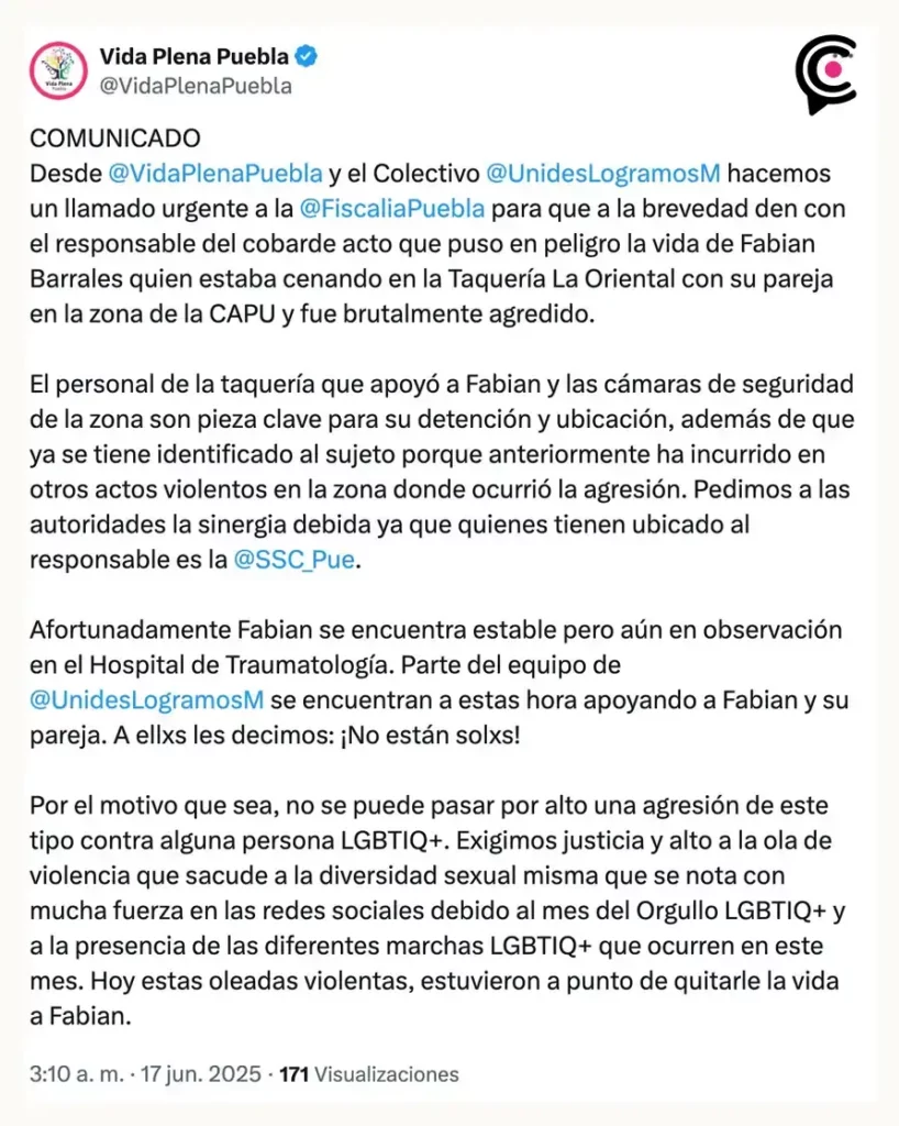 Atacan a joven LGBT+ en Taquería La Oriental de Puebla; activistas señalan crimen de odio